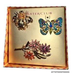 Charter Club Jewelry Brooches Set Of 3 Butterfly Floral Beetle